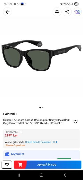 Ochelari de soare Polaroid Rectangular Shiny Black/Dark Grey Polarized