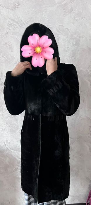 Шуба натуральная, мутон с норкой