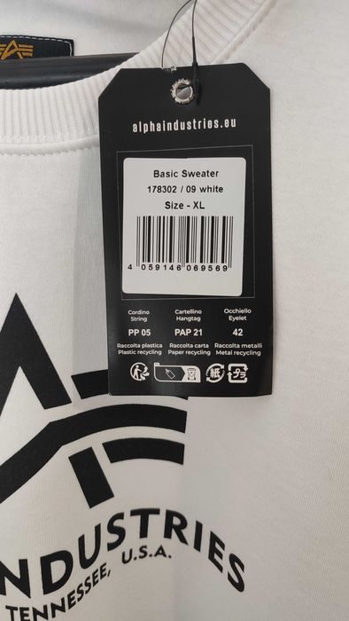 Нова Блуза Alpha Industries basic sweater white, Size XL
