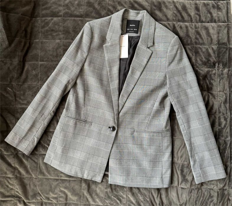 Sacou gri cu dungi ecosez NOU_Bershka_marime M femei