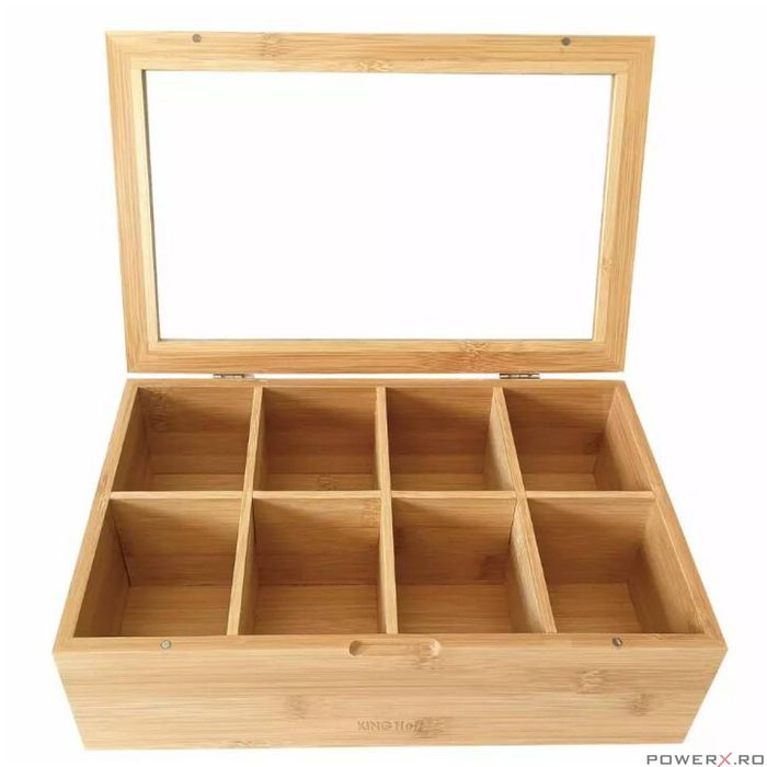 Recipient din bambus, cutie pentru depozitare plicuri ceai, 30x19x9,5