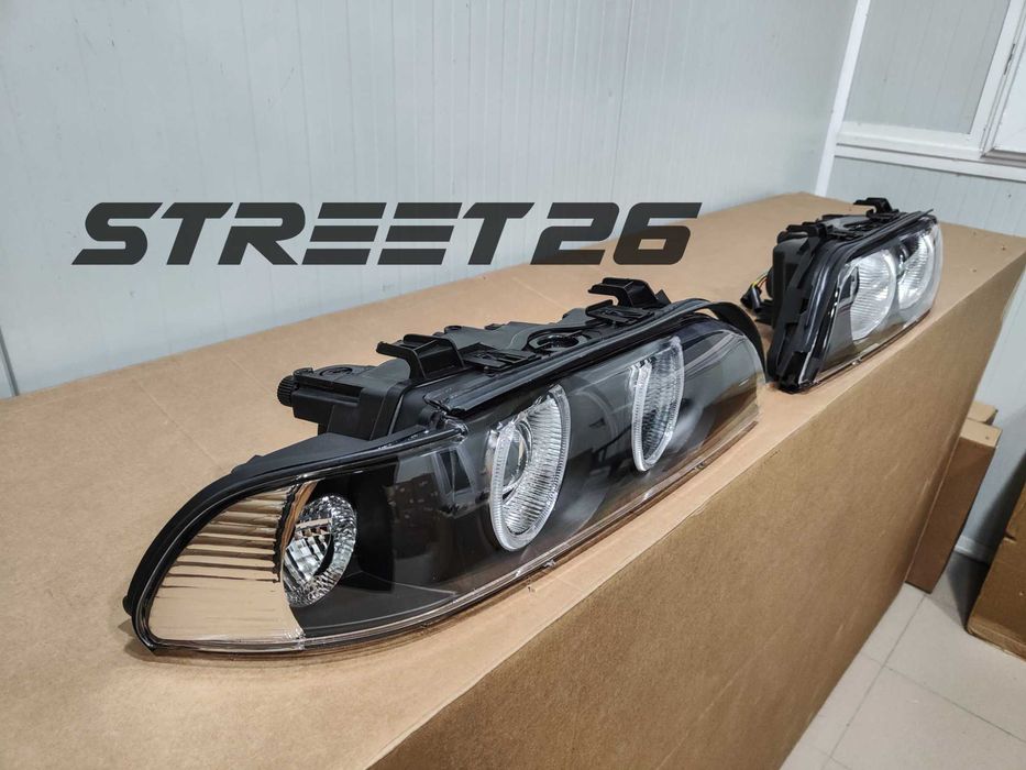 Faruri Angel Eyes BMW Seria 5 E39 (1995-2003) Facelift Negru Gri