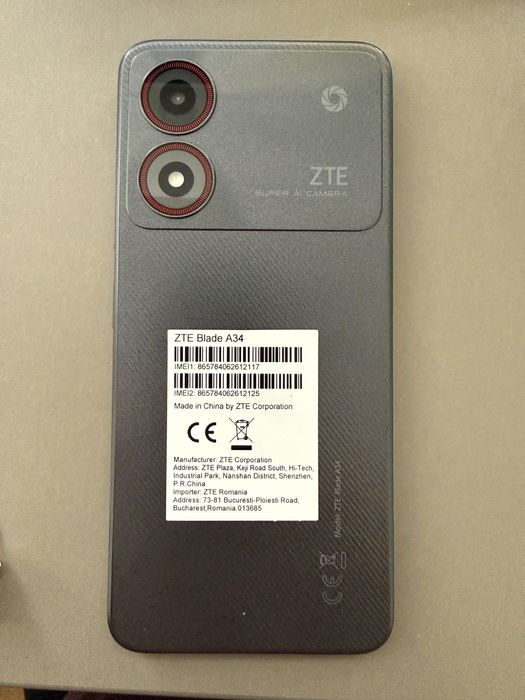 ZTE Blade A34 – Nou, Sigilat + Accesorii (Husă + Folie + Încărcător)