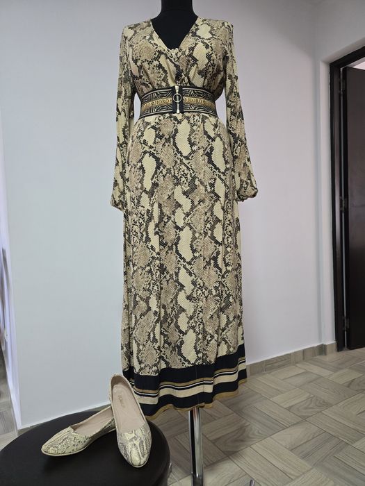Balerini din piele naturala moale cu print snake