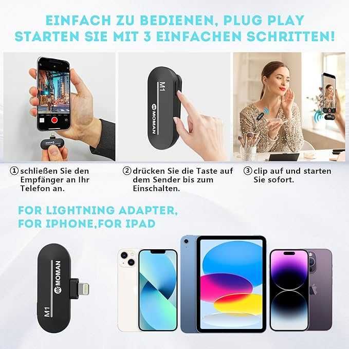 Безжичен микрофон с шумопотискане за смартфон, iPhone, таблет , лаптоп