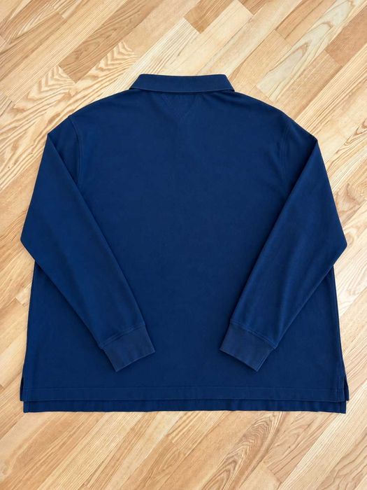 Bluză polo cu mânecă lungă Tommy Hilfiger bleumarin din bumbac 100% logo brodat Mărimea 5XL