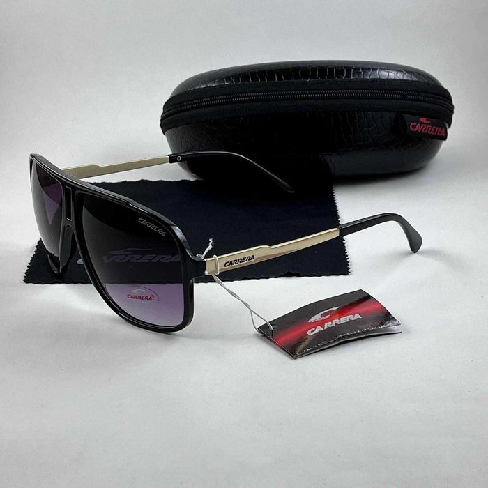 Златни слънчеви очила Carrera Унисекс Правоъгълни Черни UV 400 с калъф