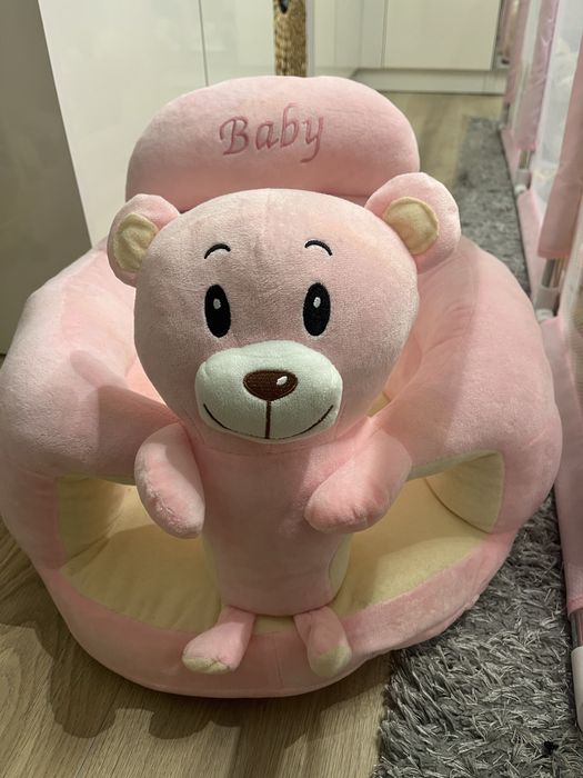 Фотьойл за бебе с облегалка и поставка за крачета - Розово мече