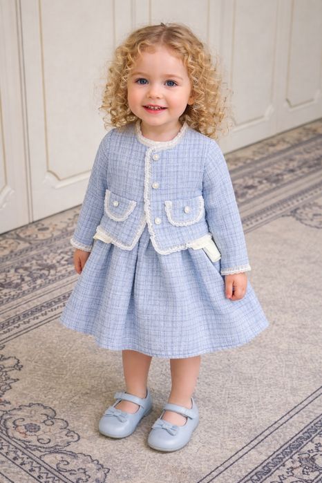 Qiz Bolalar uchun sifatli tvit matosidan zamonaviy ko'ylak-kostyum!