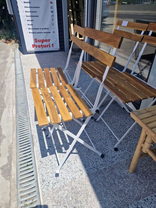 Ofertă-Set de 4 scaune pliabile, lemn masiv de acacia și oțel - vidaXL