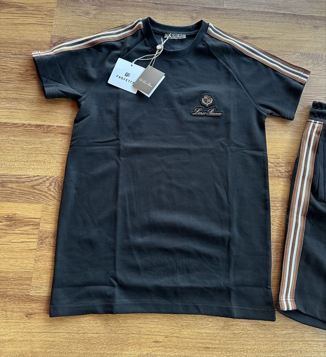 Мъжки,памучен,черен къс комплект Loro Piana с бродирано лого