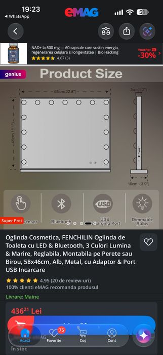 Masa laptop/machiaj + Oglinda makeup cu led