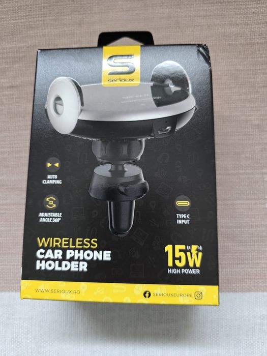 Suport auto telefon, incarcare wireless 15W