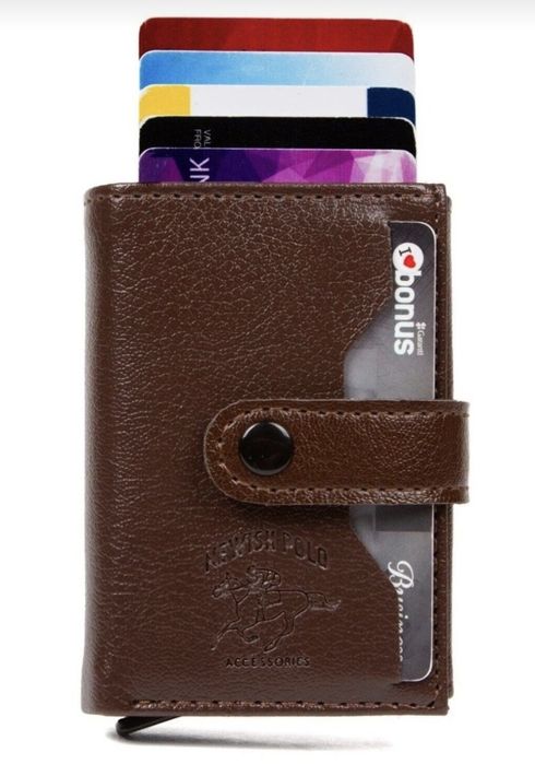 Кафяв кожен портфейл с алуминиев автоматичен механизъм