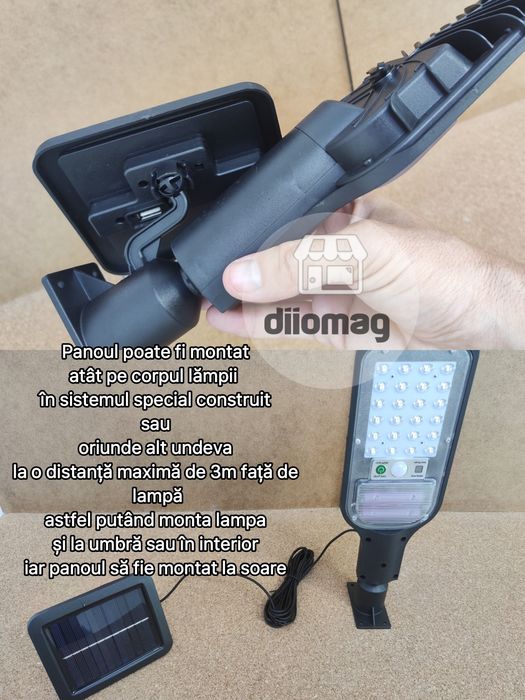 Lampa LED 120W cu panou fotovoltaic detasabil, senzori si telecomanda