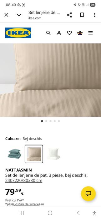 Set de lenjerie pat ikea Natjasmin 240X220 cm sigilată