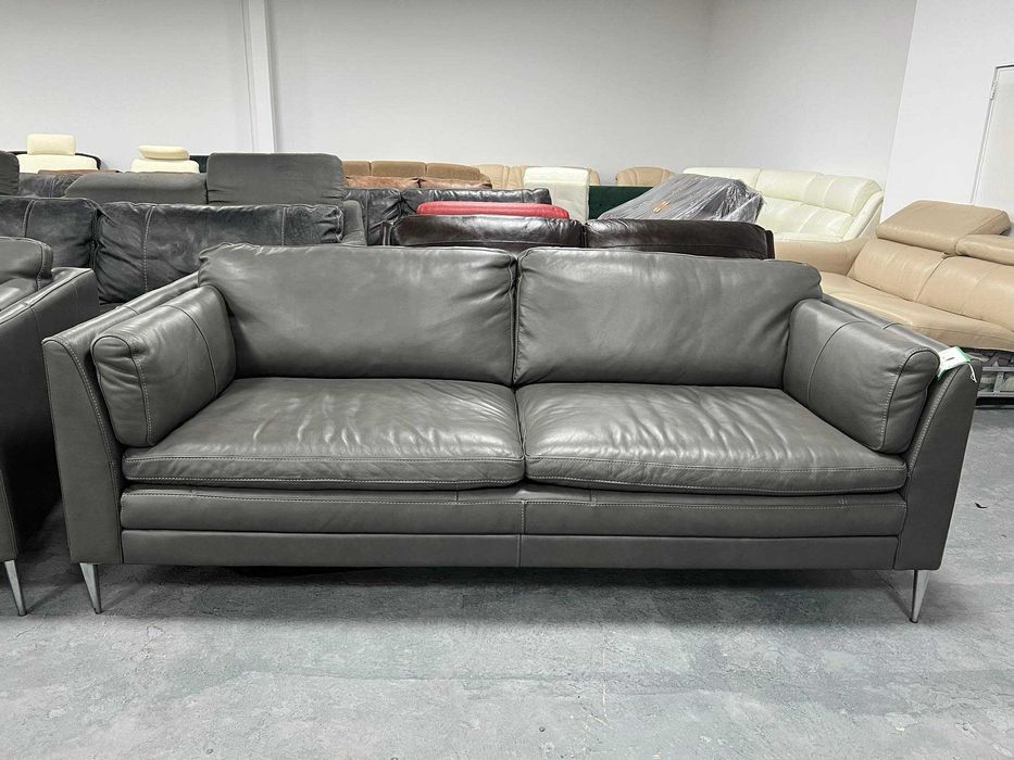 Сиви кожени дивани тройка и двойка - естествена кожа
