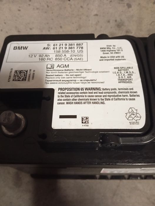 Baterie auto BMW 92 amperi AGM Start Stop import Germania stare perfec