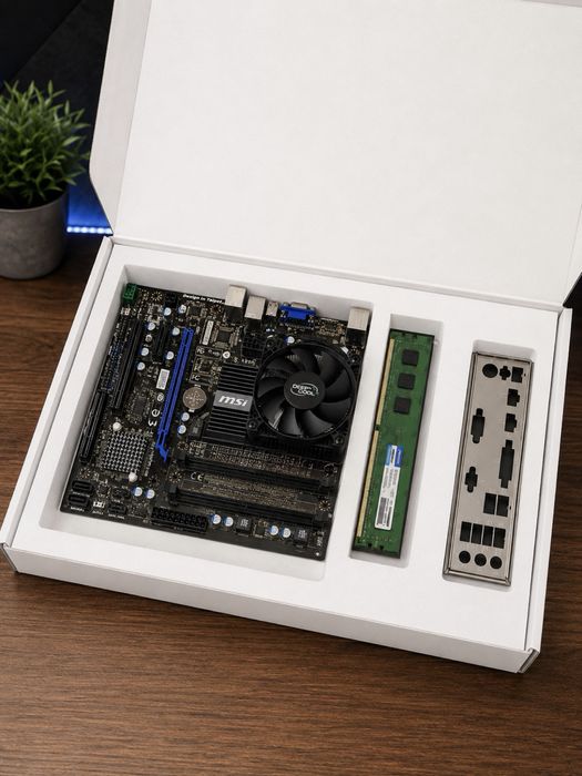 Материнская плата DDR 3 с процессором+озу и кулером рабочий BTS bor