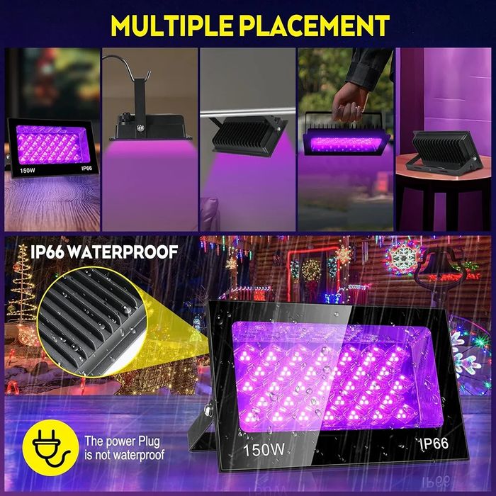 VAYALT 2 Pack 150W 395-405nm Waterproof IP66 UV LED set 2 proiectoare