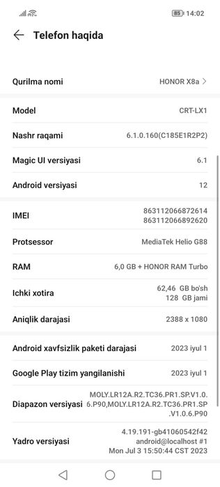 HONOR X8a 6/128 yangi