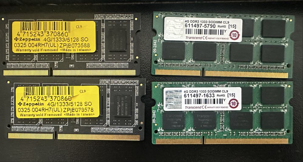 Placute RAM DDR3 pt laptop 4buc x4GB, 1333MHz, 1.5V