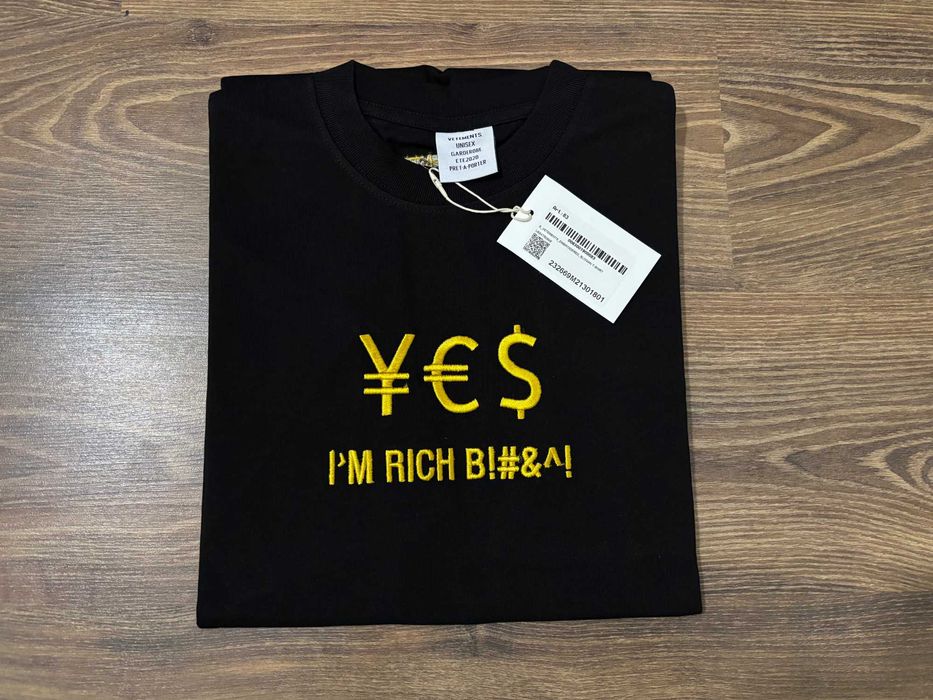 Оригинална Унисекс Тениска VETEMENTS I'm Rich Oversize в Черно - S-2XL