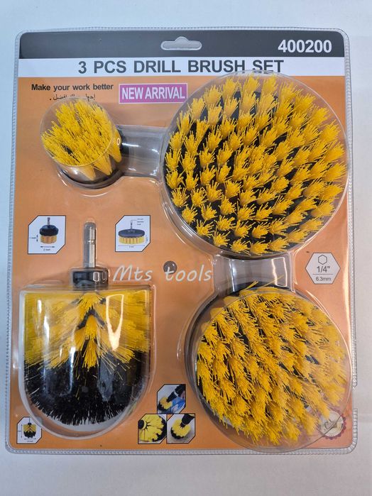 Set 3 perii / 4 perii de curatat cu adaptor pentru bormasina Detailing