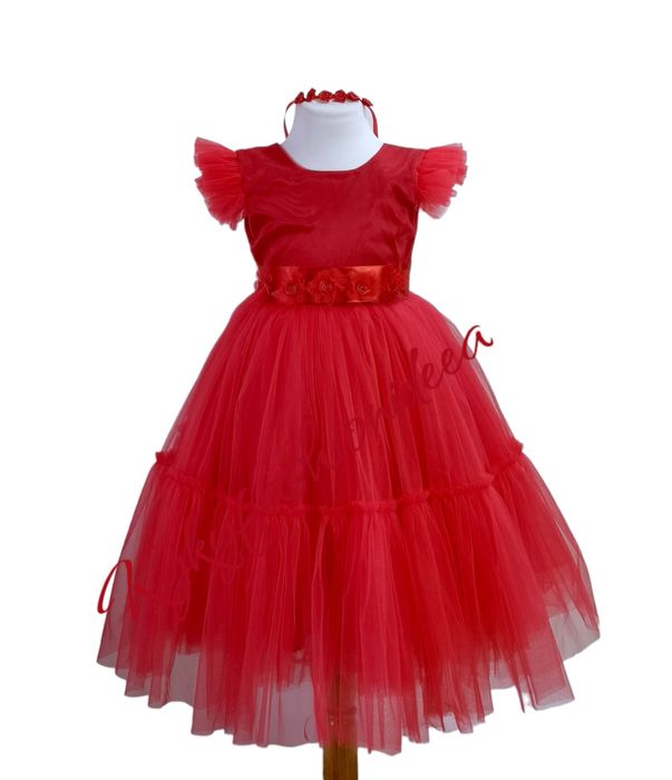 Rochiță roșie trandafir, garoafa floare 3,4,5,6,7 ani - rochiță