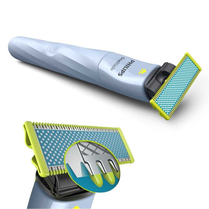 Aparat de ras PHILIPS OneBlade First Shave QP1324/30, pentru piele sensibila, 2 lame Anti-Friction, 30 min, cablu USB-A, Albastru - Philips