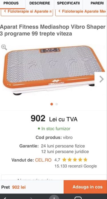 Aparat Fitness Mediashop Vibro Shaper 3 programe 99 trepte de viteza