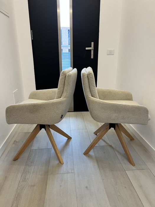 Scaun Cu Brațe din lemn, metal, textil, crem