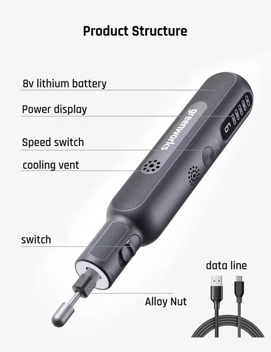 Greenworks мини гриндер 8 волта на зарядни батерии