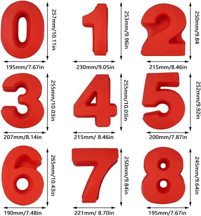 Forme de silicon pentru prăjituri, torturi, set de 9 cifre, noi