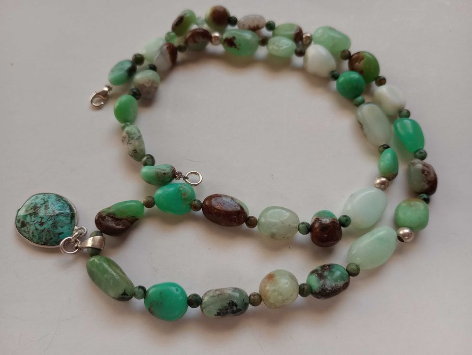 colier argint si pietre naturale crisopraz,pandantiv turcoaz