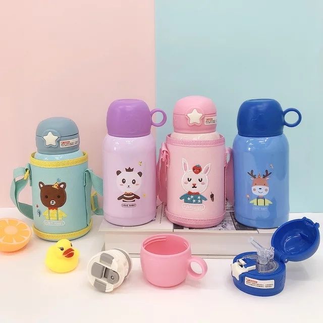 Детски термос със сламка и чаша с чанта 500 мл , Шише за вода, бутилка