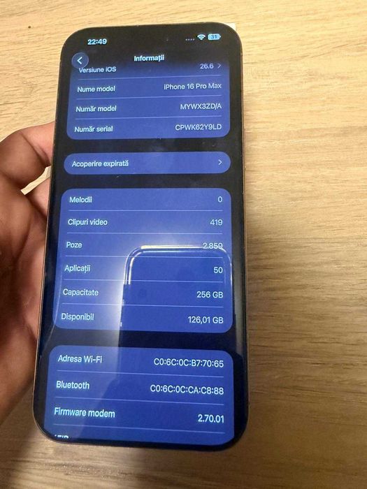 iPhone 16 Pro Max 256GB Desert Titanium – Ca Nou, Cutie, Factură, Baterie 97%