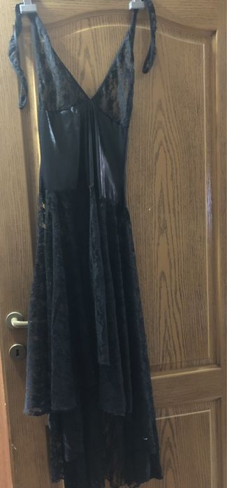 Rochie dantela si imitatie piele neagra