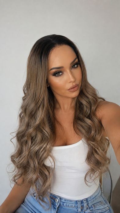 86см Кестенява къдрава лейс фронт перука - lace front wig