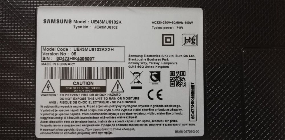 Vand TV LED Smart Samsung 108 cm 43MU6102 4K UltraHD cu DISPLAY DEFECT