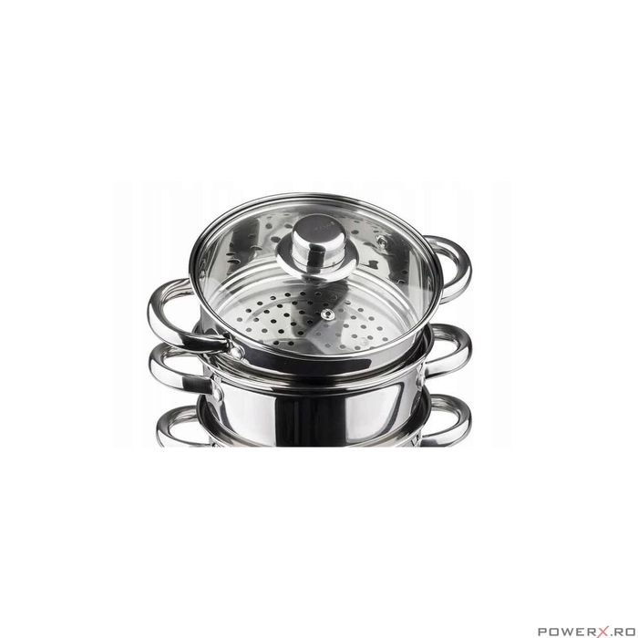 Set de 4 piese, oala pentru fiert cu abur, inox, 20 cm 3.1 litri