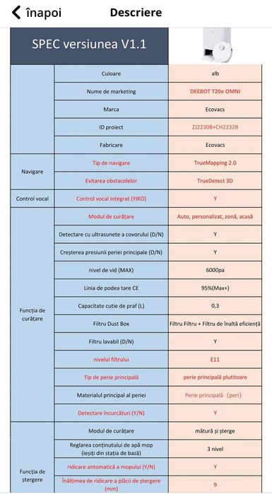 Robot aspirator cu mop Ecovacs T20e