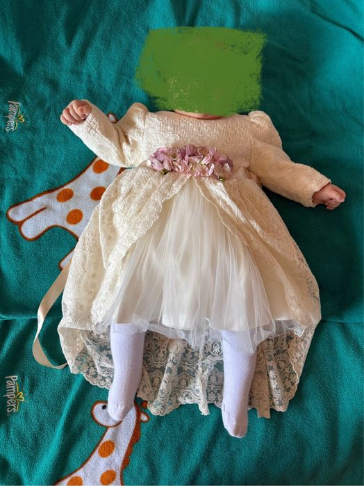 Rochie botez + turban pentru fetițe