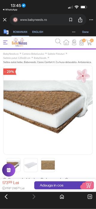 Patut bebe + saltea de cocos