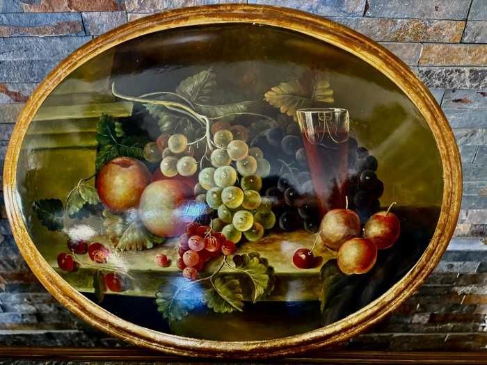 Superba pictura-Natura statica-forma bombata-rama lemn aurita-Franta