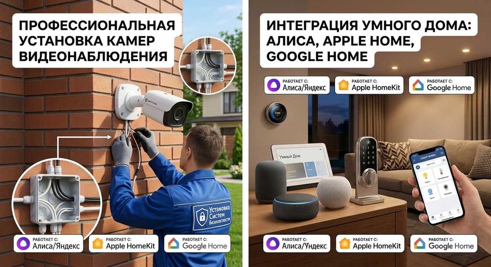 Установка видеокамер и умного дома | Алиса, Apple Home, Google Home