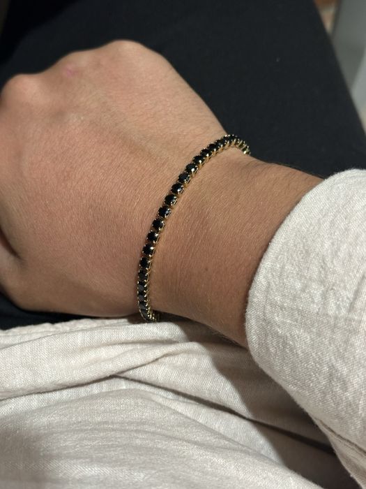 bratara tenis aurie cu pietre negre