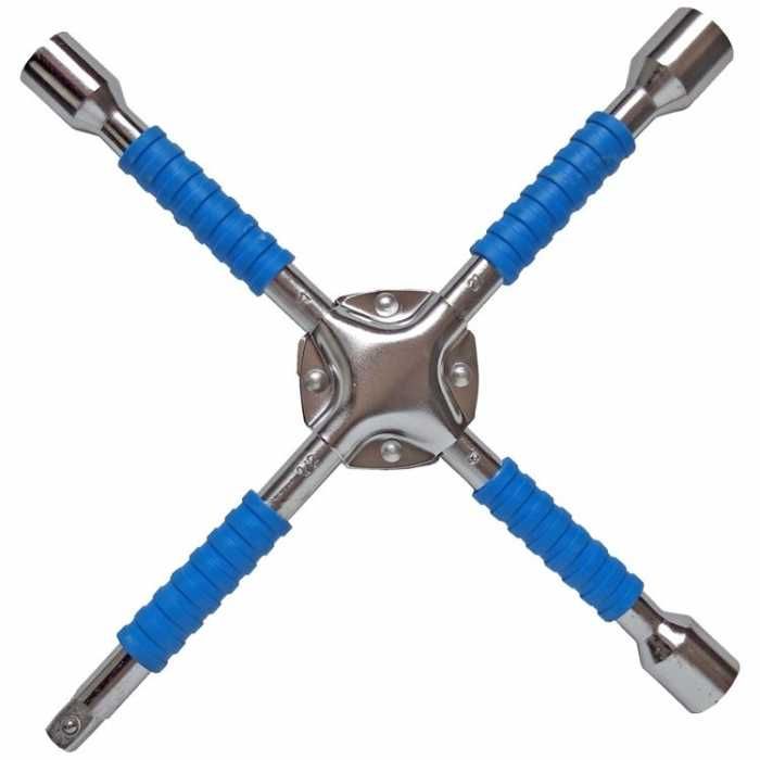 Ключ за джанти кръстачка D003 17 19 21 мм + 1/2" 35 см – Усилен ключ за гуми, кола, автомобил, джип, МПС