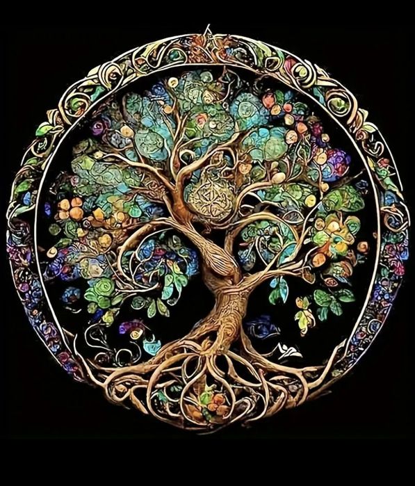 Диамантен гоблен дървото на живота и котка