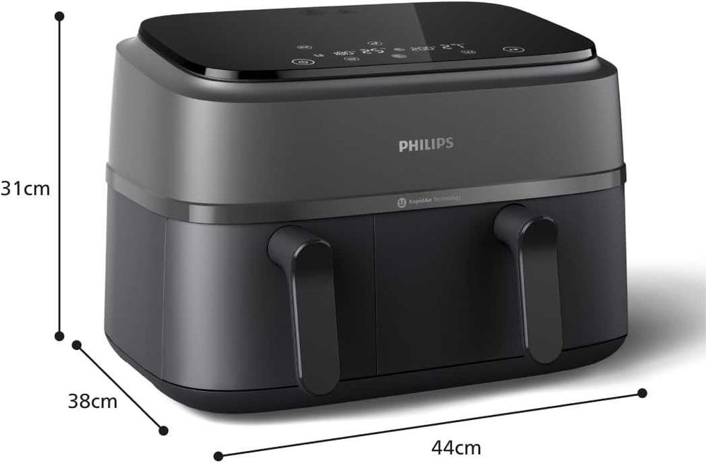 Фритюрник с горещ въздух Philips Airfryer Dual Basket 3000 Series, 9 л, 2 кошници (NA350/00)